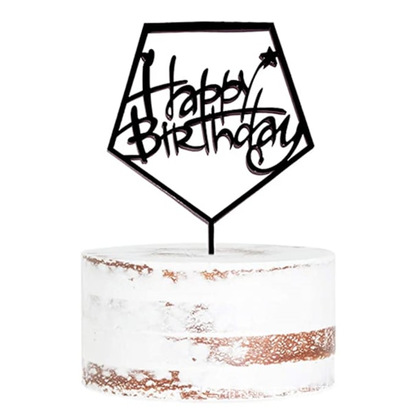 6-pakke Happy Birthday Cake Insert (svart), Akryl Cupcake Insert Passer til forskjellige bursdager