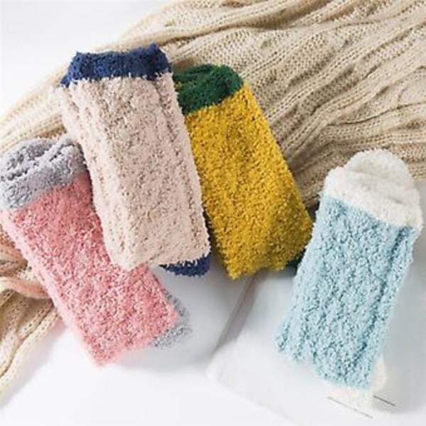 Extremt mysiga kashmirsockor för kvinnor, vintervarma, för sömn, säng, golv, hem, fluffiga (röda)