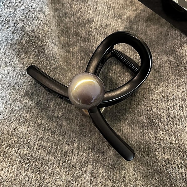 Matt svart pärlhårklämma klämmor eleganta pärlhårklämmor för kvinnor fransk medelhårklämma för tjockt hår svart spets R