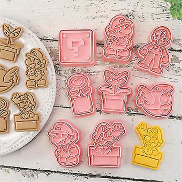 8-pak Super Mario Bro Cookie-udskærere Sejt Spil Biscuit Form Kage Fondant Bage DIY Dessert Form Værktøj{jkw} ( )