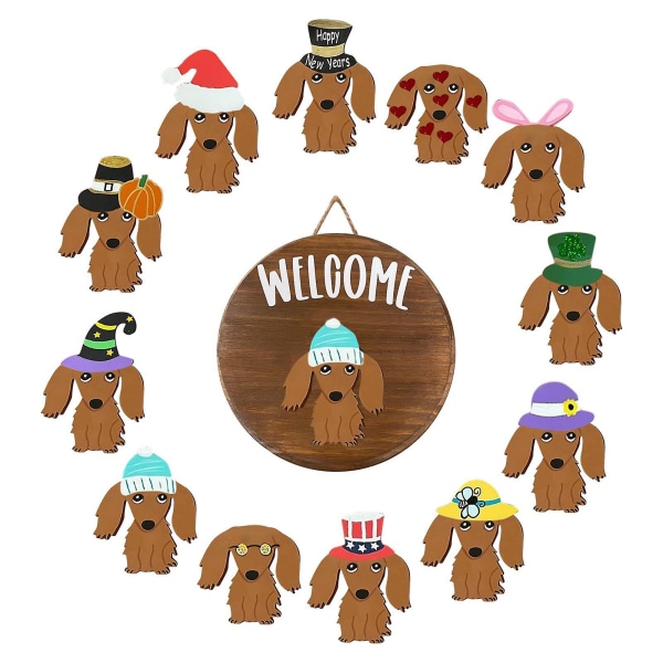 Farfi 1 Set Front Door Sign Interchangeable Burr-free Cartoon Design With Lanyard Eco-friendly Decorative Smooth Edge Dog Welcome Home Sign Hanging Pe