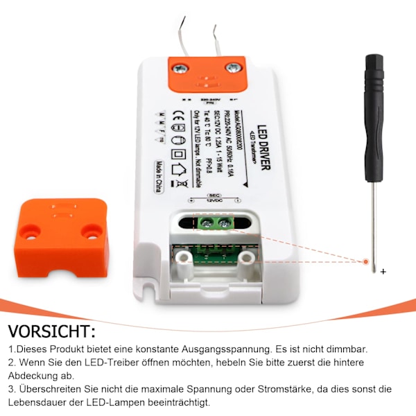 LED-drivrut för glödlampa, 220-240V in, 12V 1.25A 15W DC ut