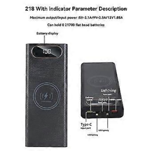 Powerbank DIY Skalfodral Batteriladdare Box med Belysningsfunktion 8x21700 Batteriskal Förvaring