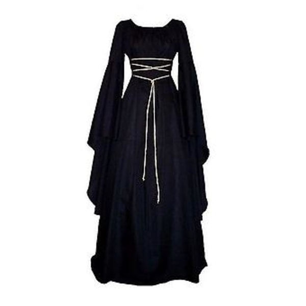 Kvinnors Halloween Renässans Medeltida Maxi Klänning Gotisk Cosplay Kostym_y (S Svart)
