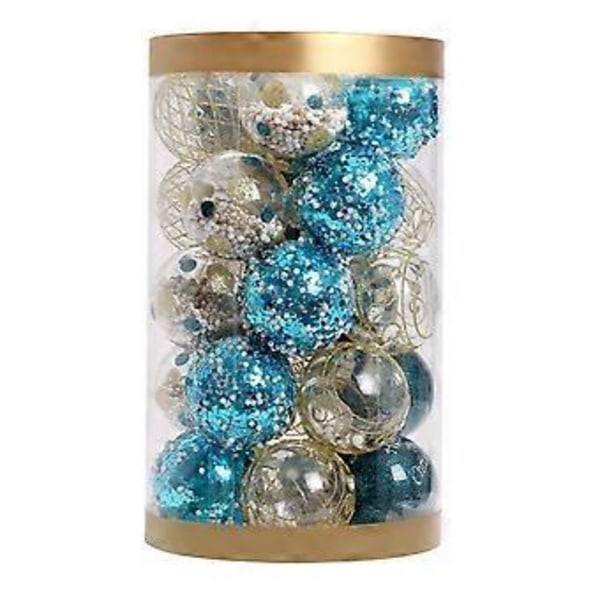 25 st julgranskulor, 6 cm, julgranspynt, oförstörbara dekorationer, blå och guld, målade julgranskulor, dekorationer för fest