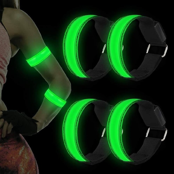 Juoksijoiden juoksuvalo (4 kpl) Ladattava LED-ranneke Heijastava juoksuväline, LED-valonauha juoksijoille, pyöräilijöille ja kävelijöille