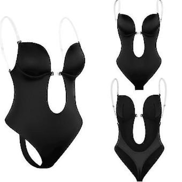 Rygglös Shapewear för Kvinnor Djup V-ringad Kroppsformare För Klänning med Låg Rygg (S svart)