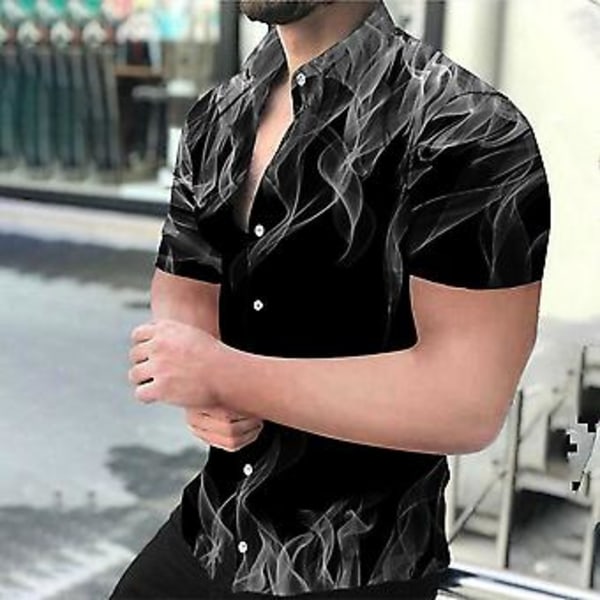 Miesten Lapellinen Kesä Casual Lyhythihainen Napit Paita Painettu Slim Fit Topit Tee (XL B)