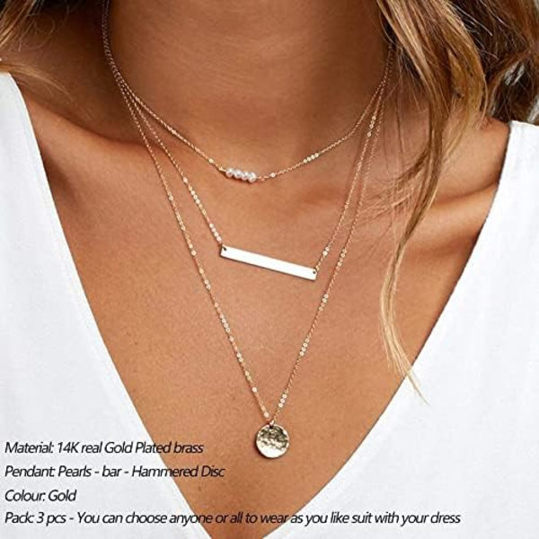 Elegant Lagdelt Choker Halskæde, Håndlavet Guldbelagt Y Vedhæng Halskæde Multilayer Bar Disc Halskæde Justerbar Lagdelt