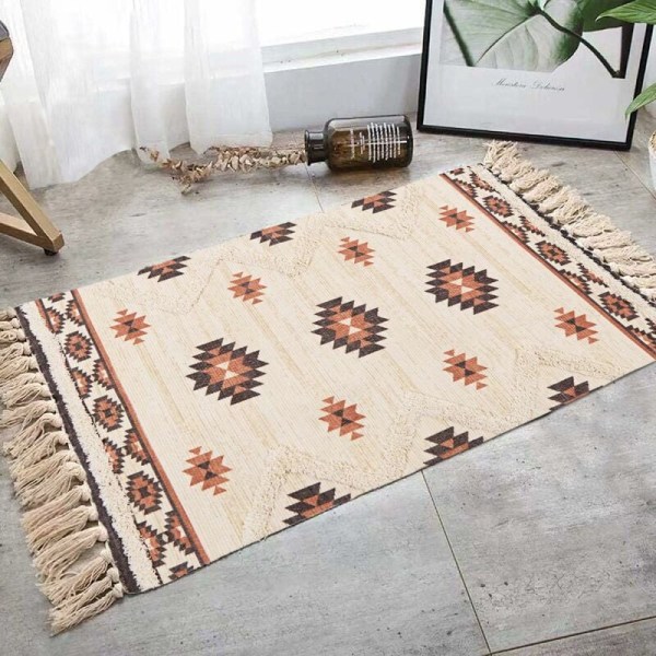 Marokkansk tæppe Naturlig bomuld Tuftet vægtæppe vævet tæppe med pompom