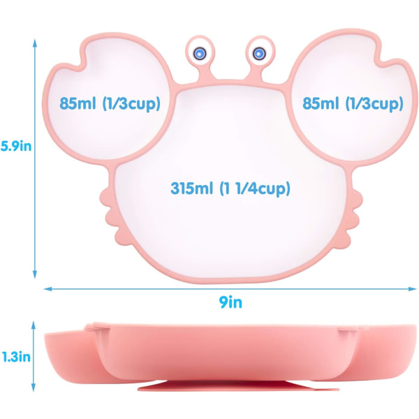 1 st krabba-ros silikon baby tallrik, halkfri matning tallrik för Tod