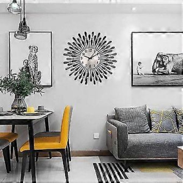 Väggklockor för vardagsrum Modern metall svart väggklocka Diamantbesatt väggklocka 38cm