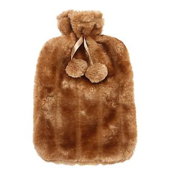 2l Varmavattenflaska med Tvättad Pom Pom Boll Fluffig Mjukt Överdrag Vinter Varm (Gul)
