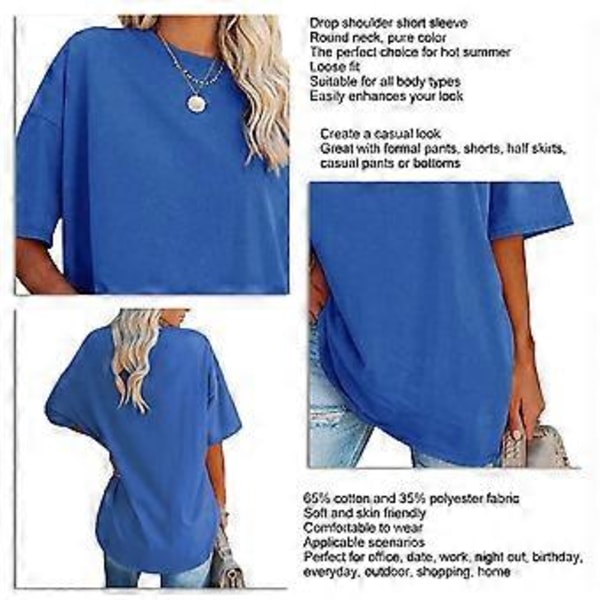 Dam T-shirt med Lösa Ärmar, Ren Färg, Droppad Axel, Rund Hals, Kort Ärm för Dagligt Bruk (2XL Royalblå)