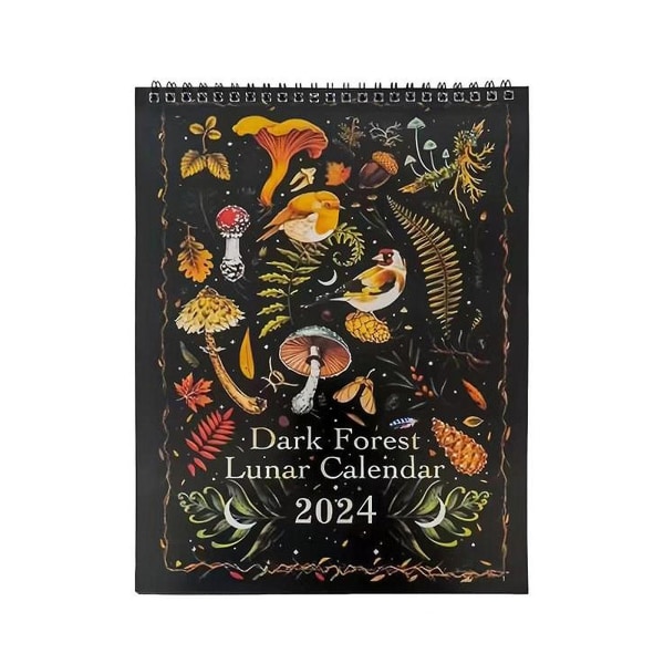 2024 Wall Calendar, Dark Forest Lunar Calendar With 12 Illustrations, Monthly Colorful Wall Calendar