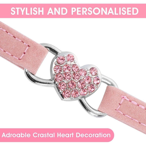 (rosa ),Hjärtformat katthalsband med klocka, justerbart halsband med