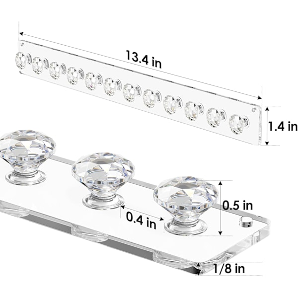 Akryl Halskjedeholder 2-pakning, Veggmonterte Smykkehengere med 12 Diamantformede Kroker for Halskjeder, Armbånd og Armringer Displaystativ