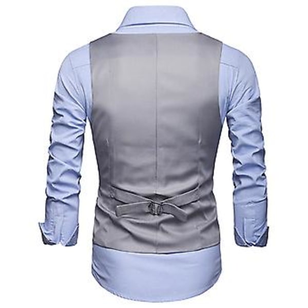 Herrar Solid Formal Knappar Väst Med Fickor Business Office V-hals Ärmlös Blazer Väst (L Grå)
