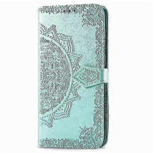 Nokia 6.2/Nokia 7.2 Fodral i Läder med Plånboksdesign, Präglad Mandala, Magnetiskt Flippskydd, Stötsäkert - Grön