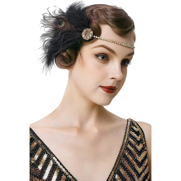 1920-talsstil med fjäderpannband Charleston Great Gatsby Carnival kostymtillbehör för kvinnor One Size Guld
