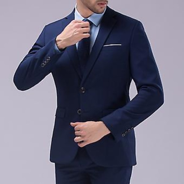 1 Sæt Blazer Bukser Ensfarvet Nedklappelig Krave Langærmet Slim Fit To Knapper Formelle Dragt Banket Prom(5XL Sort)