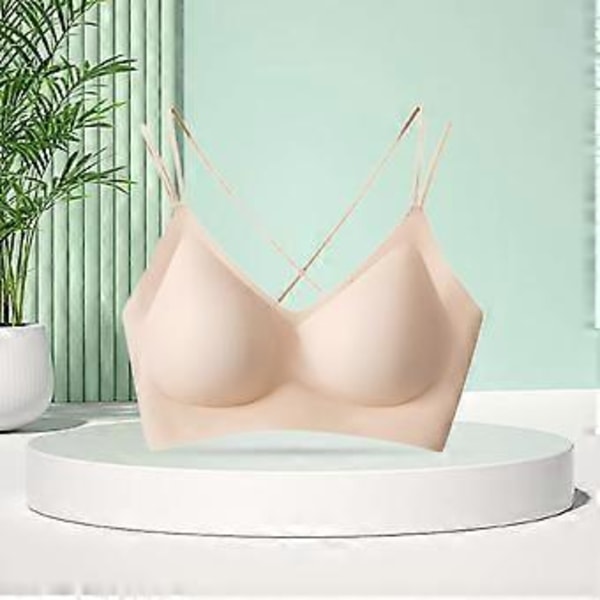 Dam BH Jelly Strip Support T-shirt BH Underkläder Push up BH Vadderade Braletter(M Beige)