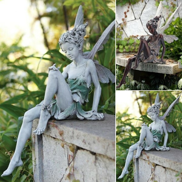 15cm sittende fe-statue, harpiks hage ornament håndverk landskap