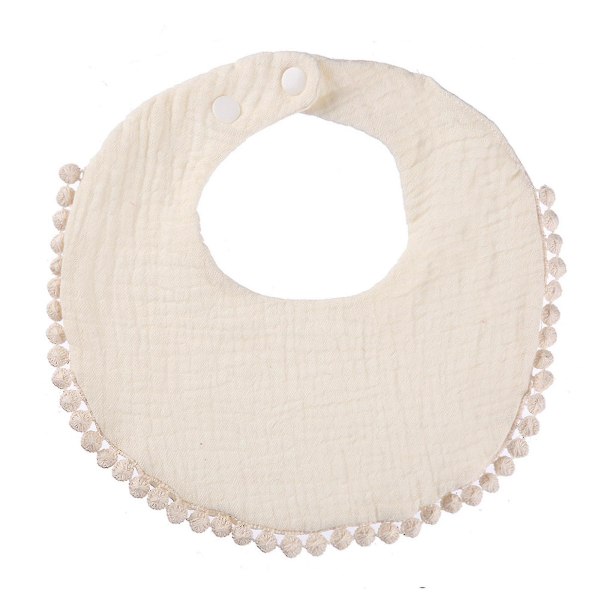 Baby Cotton Bib Toddler Wrinkle Pattern With Snap Buckle Saliva Towel Beige