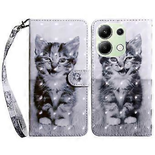 För Xiaomi Redmi Note 13 4G Läderfodral 3D Mönstertryck Telefonplånboksfodral (Katt)