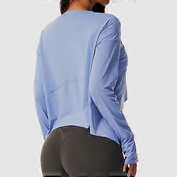 Kvinders Langærmet Træningsskjorte Løstsiddende Tommelhul Flowy Strækbar Yoga Atletisk Casual Top (XL Blå)