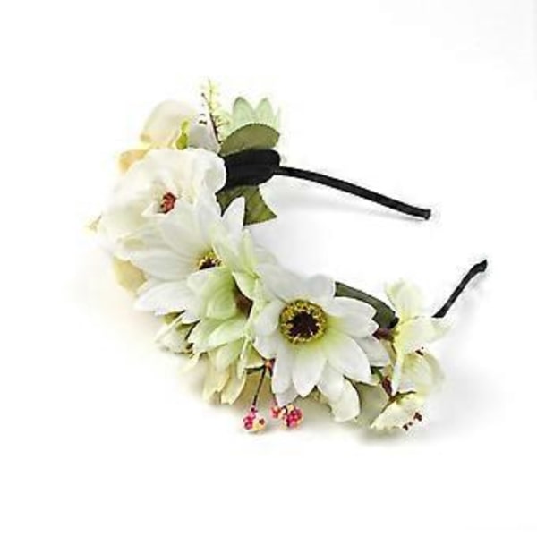 Boho Blomsterkrone Blomsterhårbånd Hårkrans Bryllupsbrud Hodeplagg (Beige)