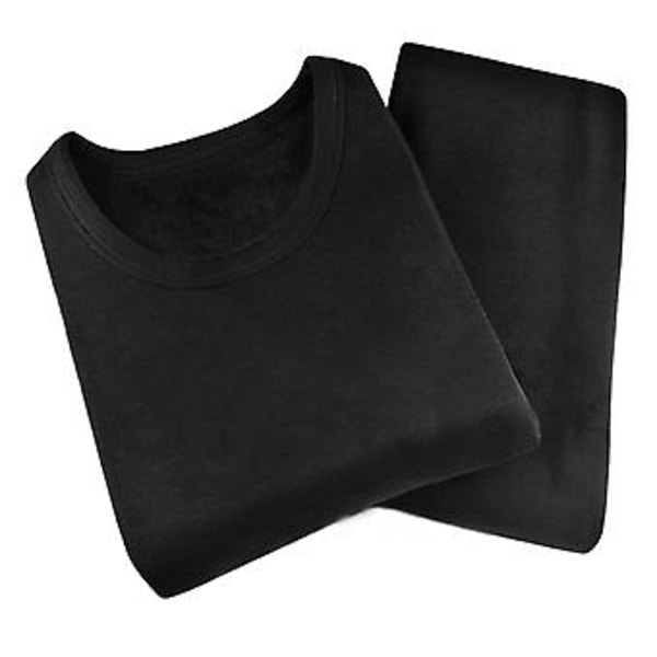 2 stk./sæt Mænds Underbukser Rundhals Langærmet Tykkere Plys Anti-pilling Høj Elasticitet Termisk Stræk Mellemtalje Lang Basis Underbukser Sæt (3XL Sort)