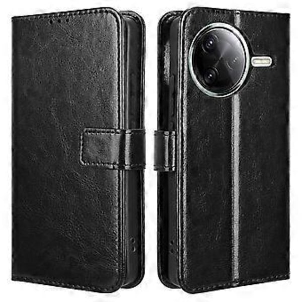 Til Xiaomi Redmi K80 5G/K80 Pro 5G Etui Crazy Horse Tekstur PU Læder Telefonpung Cover - Sort (Sort)