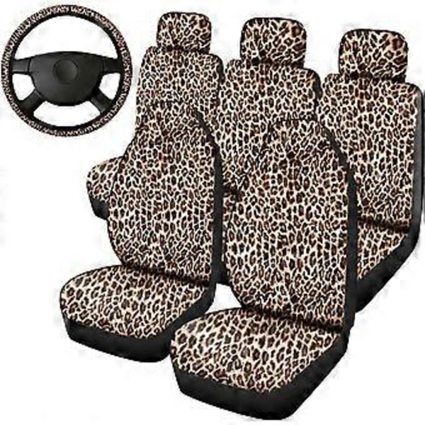 6 stycken sätesöverdrag med leopardmönster och rattöverdrag för de flesta bildekorationer