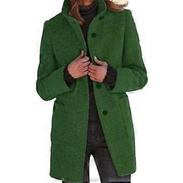 Dam Casual Tjock Blandad Stå Krage Enkelknäppt Peacoat (S grön)