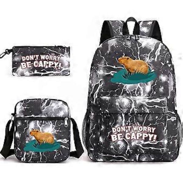 Capybara Skolesekk Ryggsekk Blyantveske Skulderveske Tredelt Sett _09