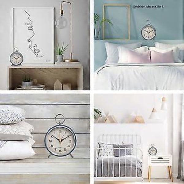 Analog väckarklocka för sovrum Tystgående med nattlampa Snooze 4,3'' rund retro väckarklocka