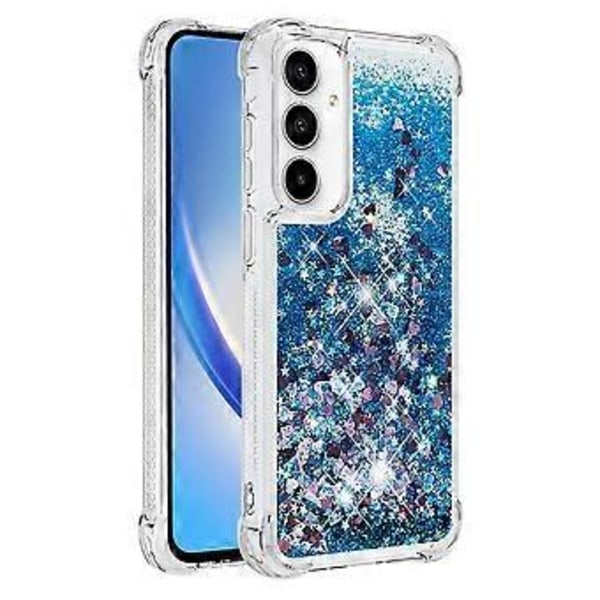 För Samsung Galaxy A35 5G TPU Skal Glitter Kvicksand Stötsäkert Telefon Skal (Blå/Hjärtan)
