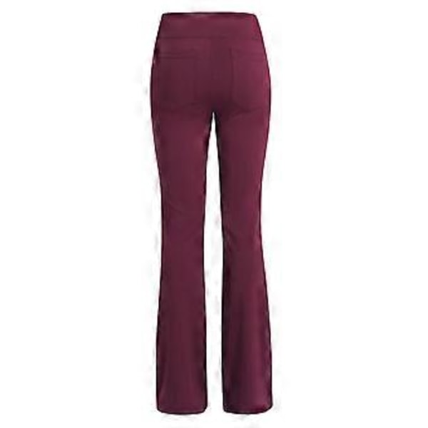 Dame Fit & Flare Plain Bukser Bløde Åndbare Casual Lange Bukser Høj Talje Sommer Elastisk Talje Knapper (M Vinrød)