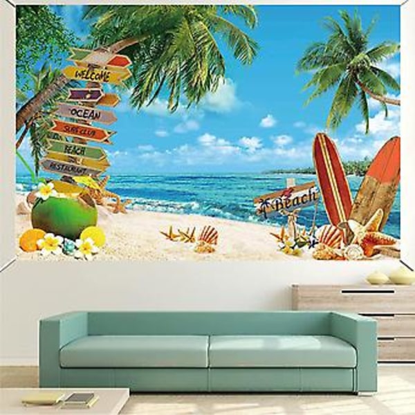 Sommarstrand Bakgrund Hawaii Strand Bakgrund Havsstrand Surfbräda Porträttfotografi Bakgrund Aloha Luau Födelsedagsfest Dekorationer Tillbehör
