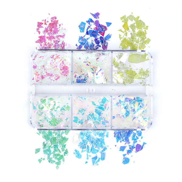 Set med 2 sjöjungfru nagel glitter rutnät nagelkonst dekoration nagelkonst design mani