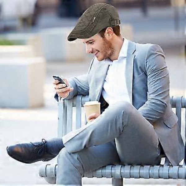 Newsboy-hatt for menn, flat cap i bomull, justerbar, pustende, irsk cabbie, ivy, kjøre-, jakt-hatt (grønn)