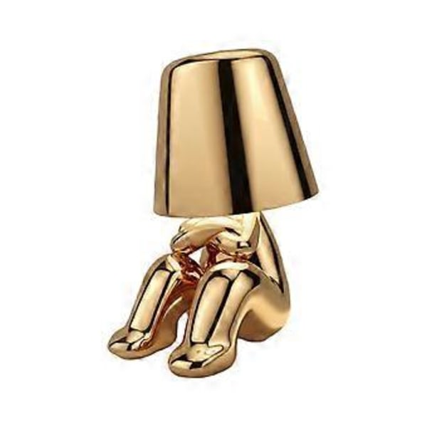 Thinker Karakter Dekor Bordlampe Kreativ Liten Gullmann Led Bordlampe Berøringskontroll Dimbar Jern Harpiks Skrivebordslys (Mr WHERE Gull)