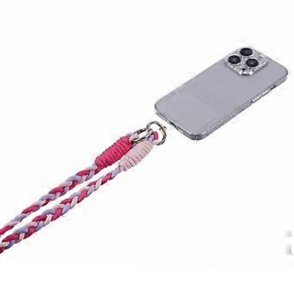 A5 Stil 60cm Telefon Crossbody Lanyard Vevd Polyester Skulderstropp Telefonanheng med Patch (Rose Lilla)