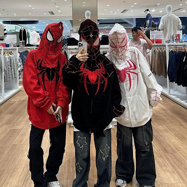 Spiderman Hoodie med dragkedja och huva - Streetwear Oversized Sweatshirt White1 4XL