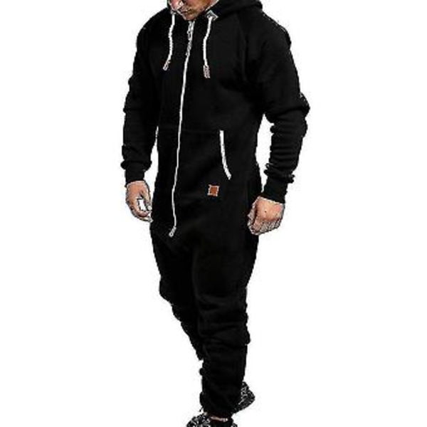 Ny 2023 Mænd Onesie All In One Hoodie Zip Jumpsuit Vinter Casual Hooded Romper Playsuit (3XL Sort)