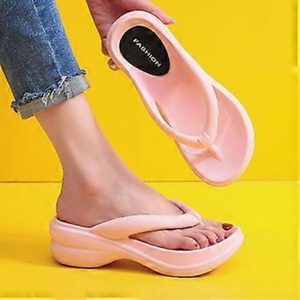 Strand Slippers Sommer Slippers 6cm Tykke Såler Flip Flops Sommer Slippers Til Kvinder Bløde Eva Strand Skridsikre Sandaler Multi-farve Valgfri(35 36 pink)
