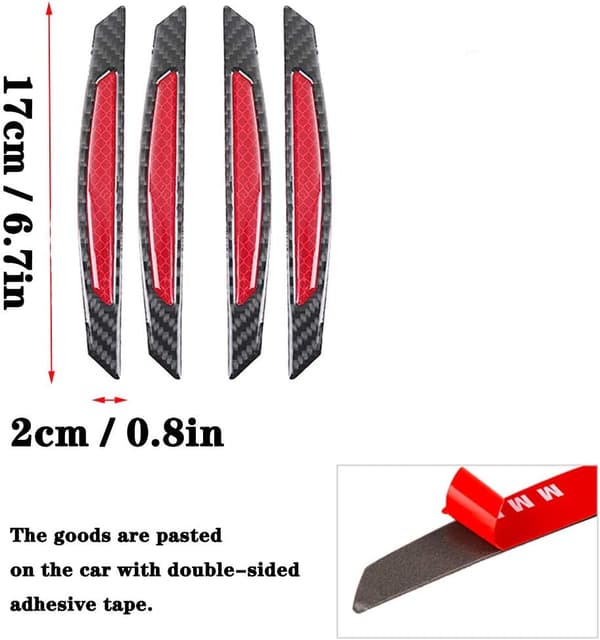 4-pack 3D Super Red Reflekterande Svart Äkta Kolfiber Bil Dörr E