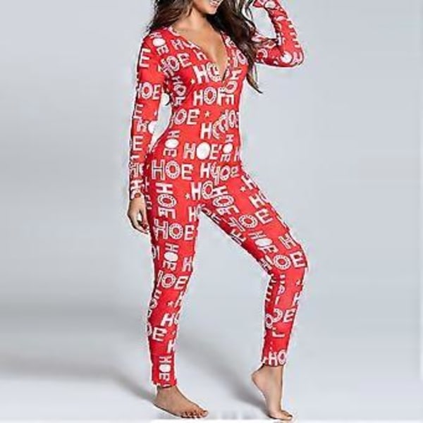 Dam Kjolklänning Jultryck Hemkläder Sovkläder Pyjamas (M Röd Bokstav)