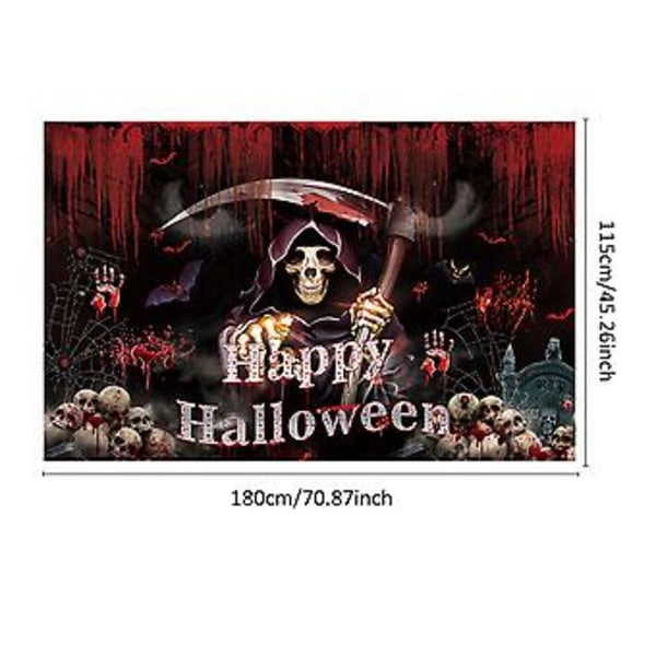 2023 Halloween Gyser Grim Reaper Baggrund Blodig Kranium Død Fotografi Baggrund Spooky Party Banner Dekoration Rekvisitter ( )